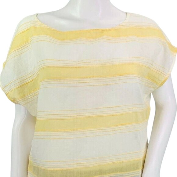 NEW Ann Taylor LOFT Womens Dolman Top Yellow Textured Stripe Semi Sheer Size S - Picture 4 of 13